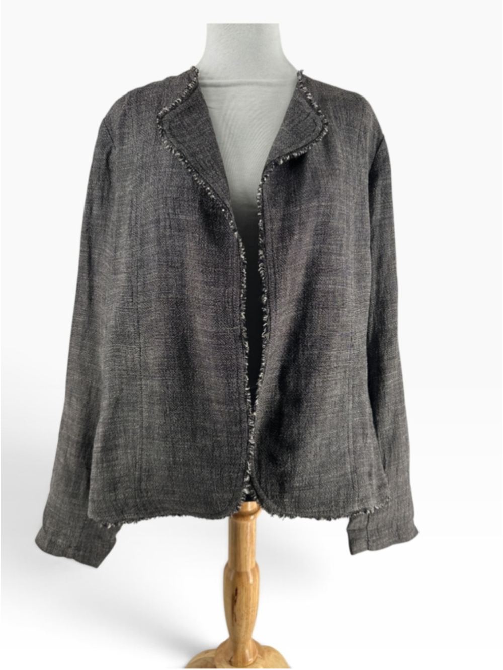 Eileen Fisher linen blend blazer raw hems lagenlook casual comfort career sz sm